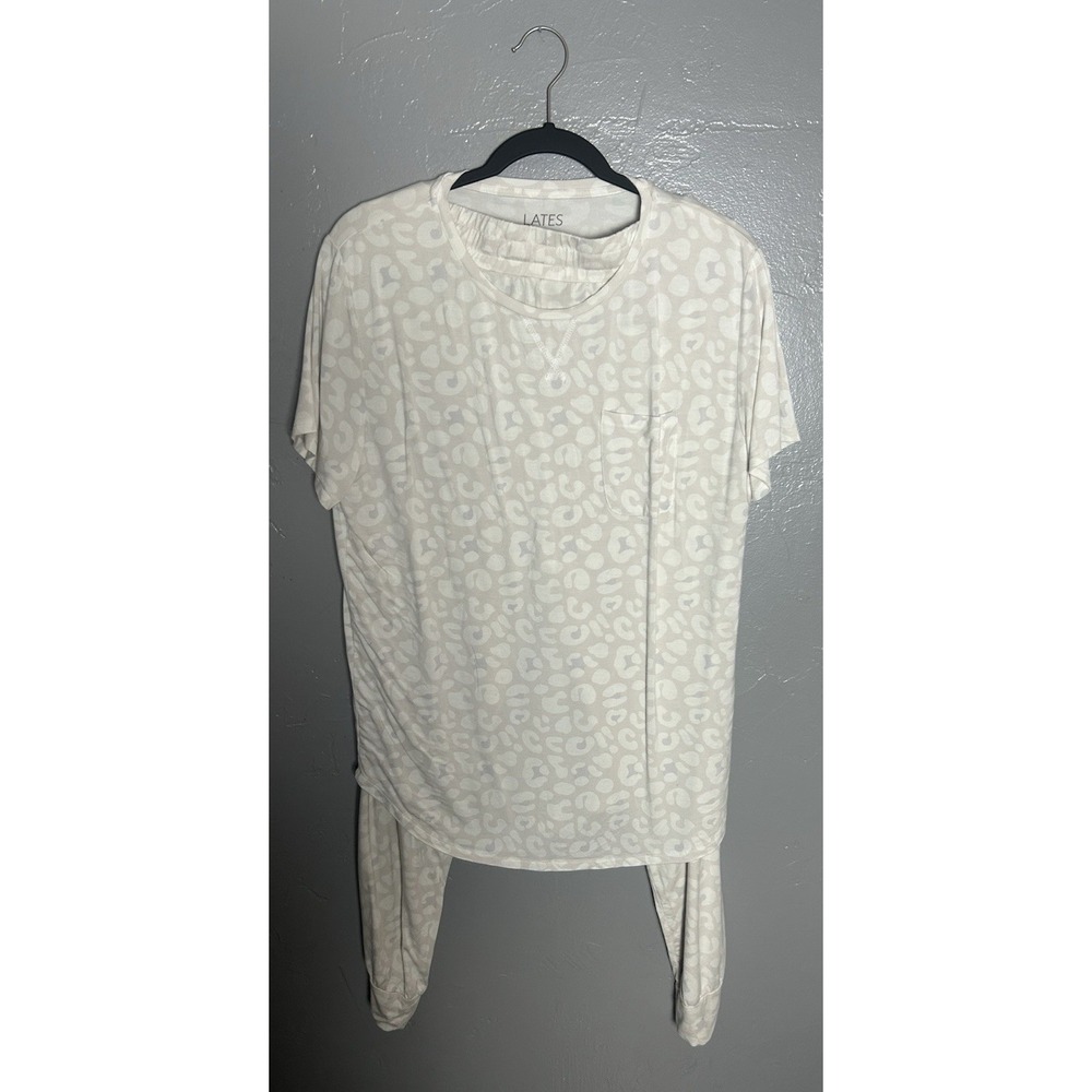 Women's LATES BY KATE P.J Set Cream Subtle Leopard Print Size‎ XL Modal Blend
